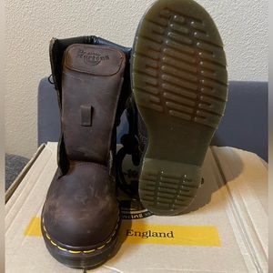 Dr. Martens steel toed safety boot.